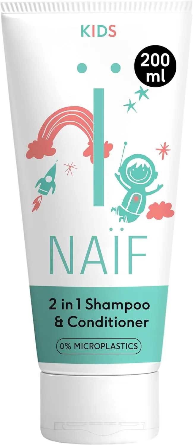 Naïf ▫️ Baby Champô e Amaciador 2 em 1 - Suave, 0% fragrância, SLES, sem microplásticos e silicone, dermatologicamente testado - 200ml