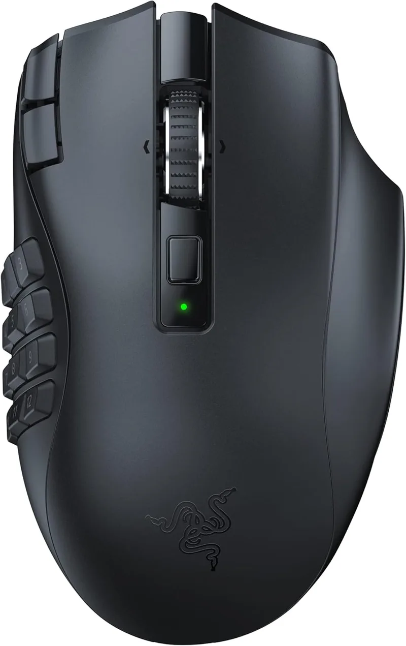 Razer ▫️ Naga V2 HyperSpeed - Rato sem fios ergonómico para jogos MMO, 19 botões programáveis, Hyperspeed, até 250 horas de autonomia da bateria, sensor ótico Focus Pro 30K, preto