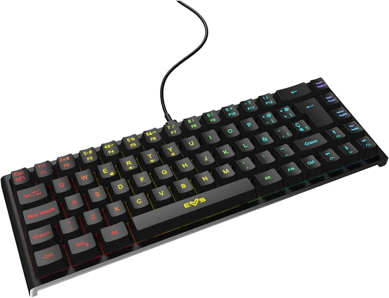 Energy Sistem ▫️ Gaming Keyboard ESG K4 KOMPACT-RGB Teclado para jogos (69 teclas, luzes RGB, cabo destacável, membrana) - Preto