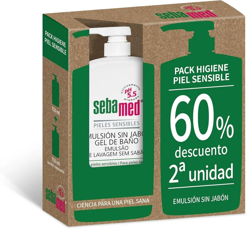 Emulsão sem sabão Sebamed, gel de banho para peles normais e sensíveis, higiene diária