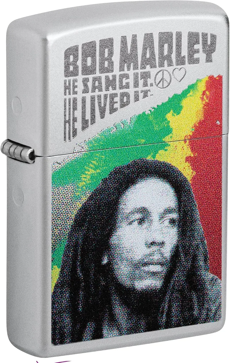 Zippo ▫️ Isqueiro Sturm - Bob Marley, Cromo Acetinado, Imagem a cores brilhante - Recarregável - Reutilizável - Design resistente ao vento - Caixa de presente - Fabricado nos EUA