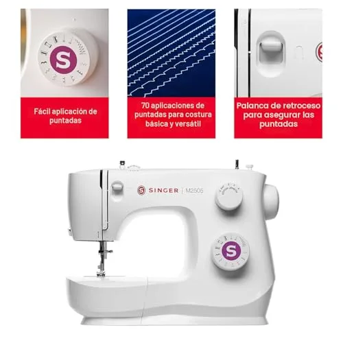 Singer ▫️ Máquina de costura portátil M2505, 11 pontos integrados, casa de botão automática em 4 passos, braço livre, elevação dupla do calcador, ideal para principiantes e trabalhos manuais 2