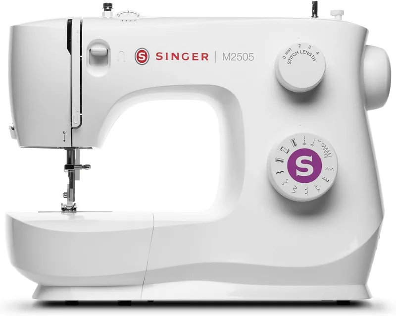 Singer ▫️ Máquina de costura portátil M2505, 11 pontos integrados, casa de botão automática em 4 passos, braço livre, elevação dupla do calcador, ideal para principiantes e trabalhos manuais