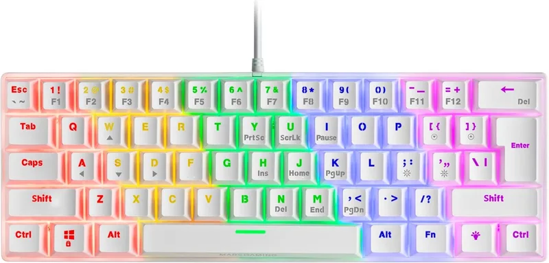 Mars Gaming ▫️ MK60 Branco, teclado mecânico para jogos FRGB, anti-ghosting, interrutor mecânico castanho, idioma dos EUA