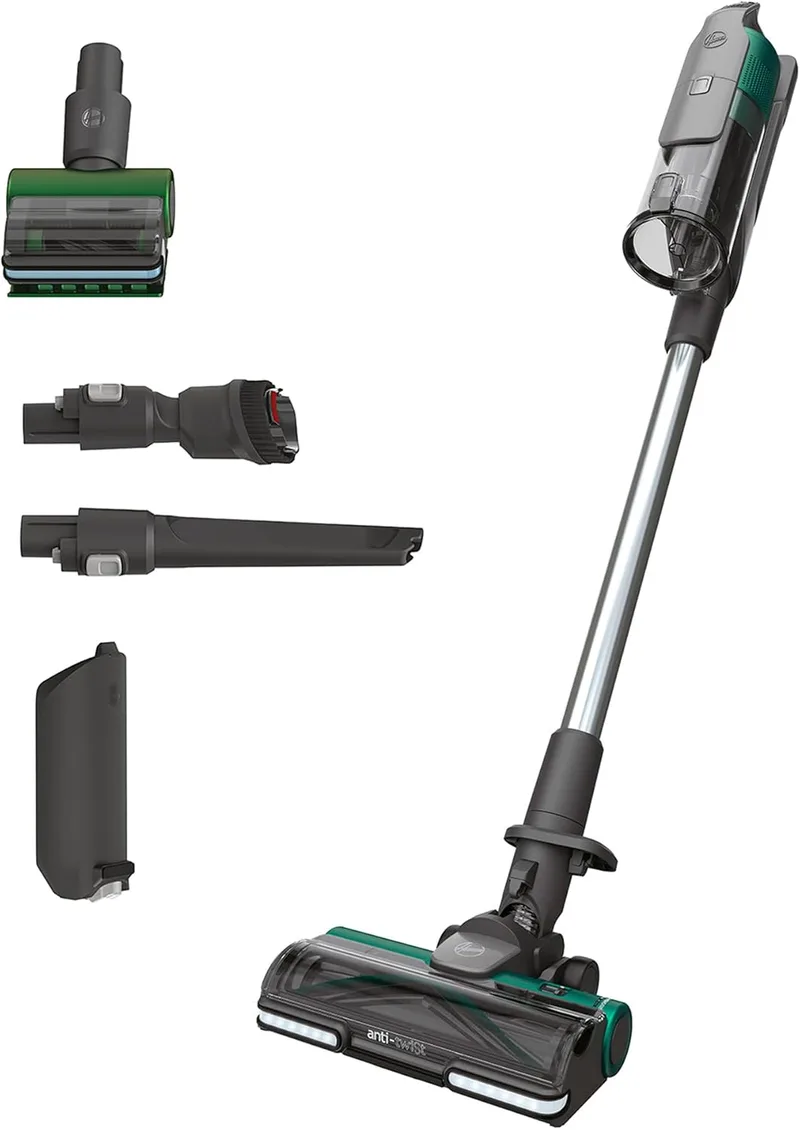 Hoover ▫️ HF920P HF920P Pet Special HF920P, Aspirador sem fio, sem saco, 3 em 1, vassoura, aspirador de mão e aspirador vertical, escova anti-emaranhado, 60 min. de autonomia, cinzento/verde, Cor: cinzento/verde