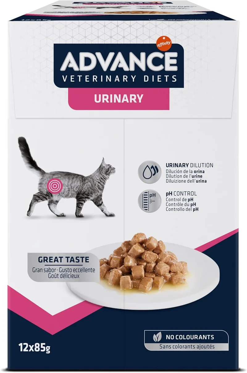 affinity ADVANCE VETERINARY DIETS ▫️ Advance Veterinary Diets Urinary - Comida húmida para gatos: Embalagem múltipla com 12 saquinhos de 85 g