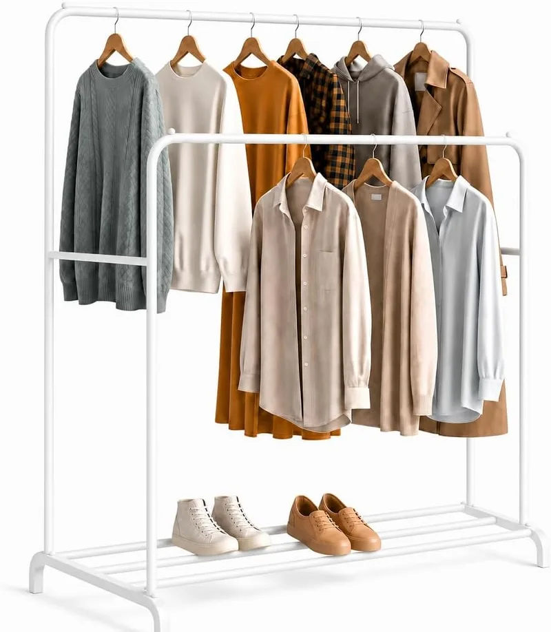edihome ▫️ Estendal, Cabide, Duplo, Camarim, 110X150X54 cm, Robusto, Metal, Suporte para sapatos, Organizador, Montagem fácil (Branco)