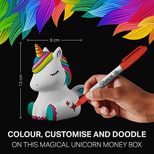 Sharpie ▫️ Conjunto de presente com marcadores permanentes, mealheiro em forma de unicórnio e marcadores, ponta fina, sortido de cores Mystic Gem, 16 unidades, presentes com tema de unicórnio para meninos e meninas 2