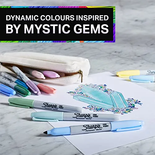 Sharpie ▫️ Conjunto de presente com marcadores permanentes, mealheiro em forma de unicórnio e marcadores, ponta fina, sortido de cores Mystic Gem, 16 unidades, presentes com tema de unicórnio para meninos e meninas 3