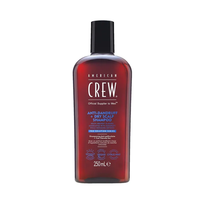 American Crew ▫️ Champô Anti-Caspa + Couro Cabeludo Seco, Champô Anti-Caspa para Homem, Alivia a Comichão, Previne a Caspa, Hidrata e Refresca o Cabelo, 250ml
