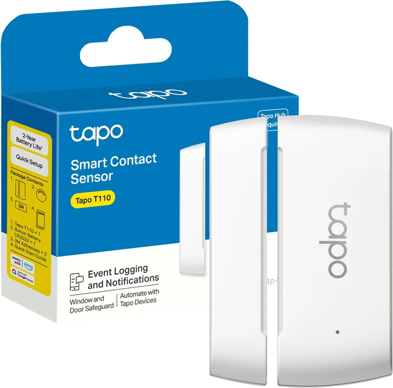 Tapo ▫️ TP-Link T110 - Sensor de contacto inteligente, domótica, poupança de energia, bateria de longa duração, alertas de intrusão, requer hub