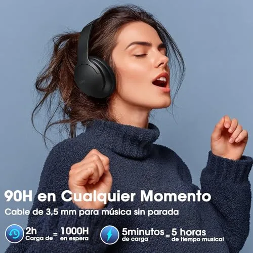 DOQAUS ▫️ Auscultadores Bluetooth com arnês, aplicação e 9 modos de equalização, Preto 3