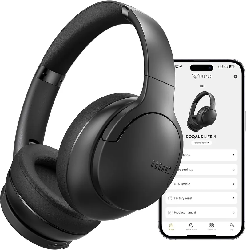 DOQAUS ▫️ Auscultadores Bluetooth com arnês, aplicação e 9 modos de equalização, Preto