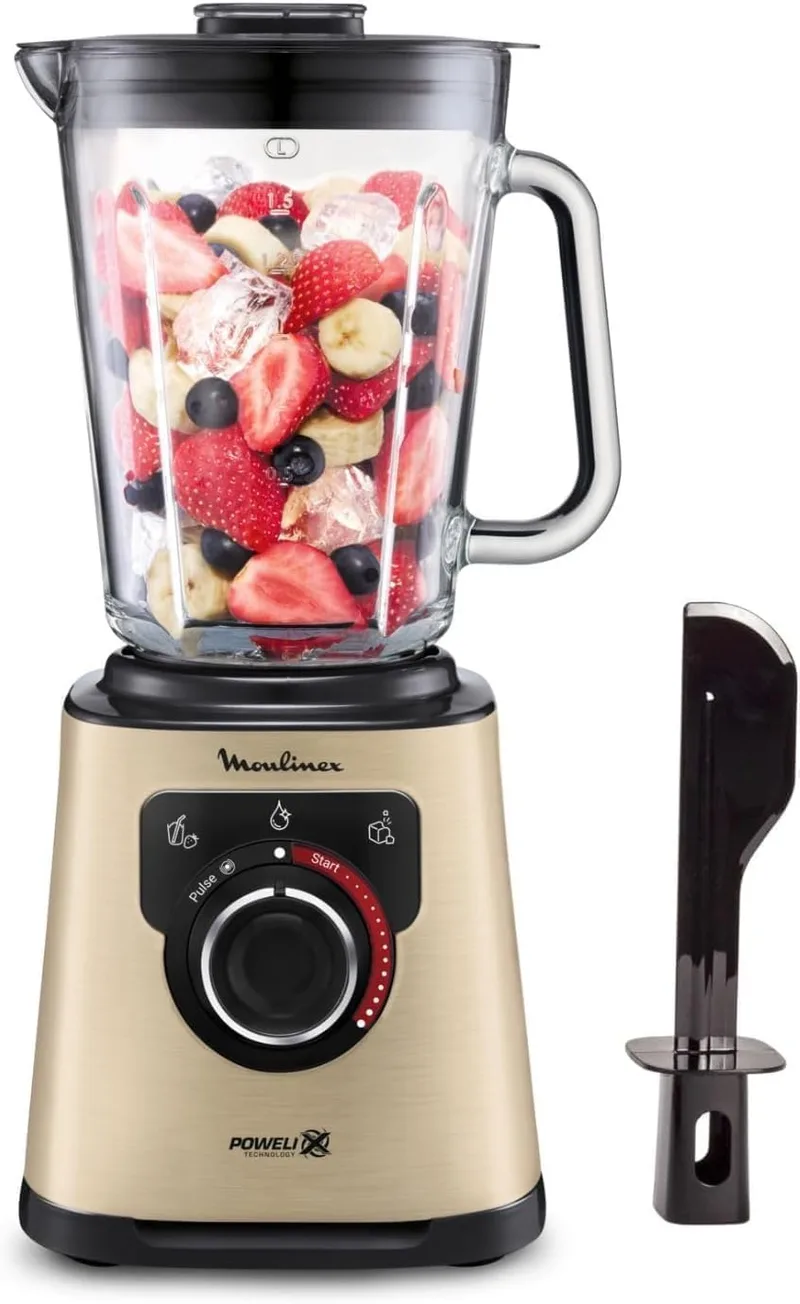 Moulinex ▫️ Perfect Mix, Liquidificador de copo de 1200 W, Lâminas Powelix de alta eficiência, Capacidade de 2 L, Sistema de refrigeração, Ideal para batidos, sumos e cocktails, Tritura gelo, Autoclean, LM871A
