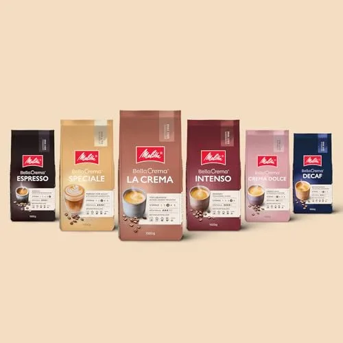 Melitta ▫️ BellaCrema - Grãos de café descafeinados inteiros, 1 kg, não moídos, grãos de café para máquina de café automática, sem cafeína, torra suave, torrados na Alemanha, intensidade 3 3