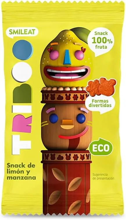 Smileat ▫️ TRIBOO Snacks de Fruta Maçã & Limão - Snack Infantil - Alternativa às Gomas e Doces - Ideal para a Escola e Lanche - 25gr