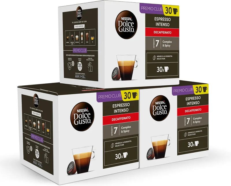 Nescafé Dolce Gusto ▫️ Espresso Intenso Descafeinado - Cápsulas de café, 90 cápsulas (3x30) - Originais para máquinas de café Dolce Gusto