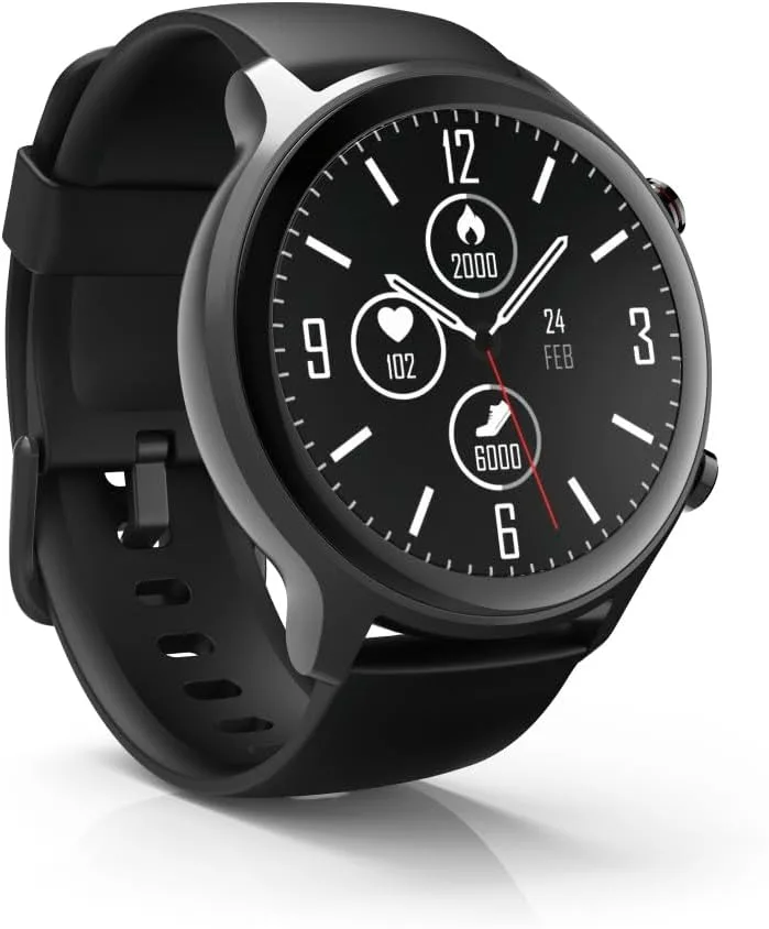 Hama ▫️ Relógio inteligente com GPS (Smartwatch resistente à água, função de despertador, até 14 desportos diferentes, contador de passos, frequência cardíaca, relógio desportivo) Preto