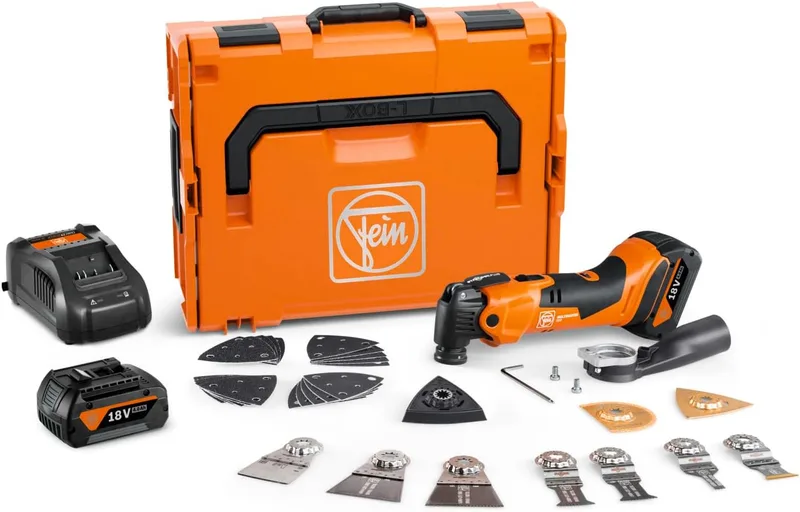 FEIN ▫️ AMM 500 Plus Top Multiferramenta 18 V, Bateria de 2,0 Ah, StarlockPlus, Kit de Acessórios, em mala L-Boxx