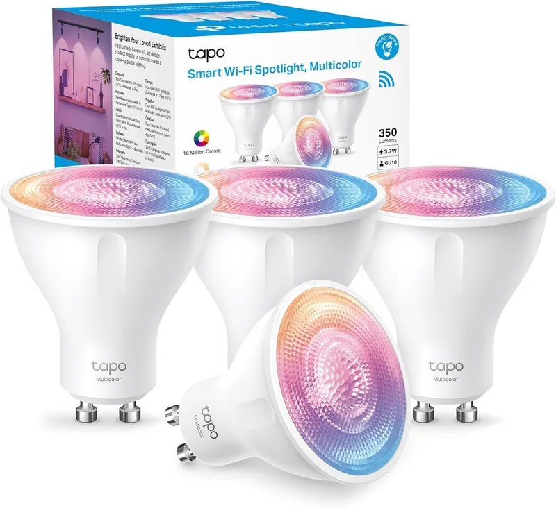 Tapo ▫️ Lâmpada inteligente L630 GU10 LED, 3,7 W, Poupança de energia, Regulável 350 lm, Compatível com Alexa/Google Home, Multicolor RGB 2200k-6500k