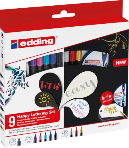 Edding ▫️ Happy Lettering - 10 marcadores de fibra em cores brilhantes e metálicas 2