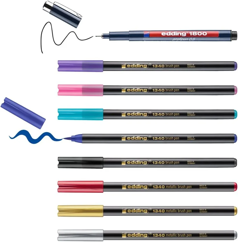 Edding ▫️ Happy Lettering - 10 marcadores de fibra em cores brilhantes e metálicas