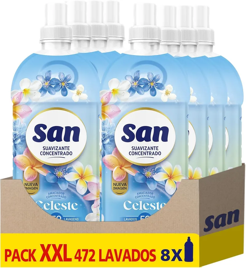 SAN ▫️ CELESTE : Amaciador de Roupa Líquido Concentrado : Embalagem de 8 x 59 Lavagens = 472 Dispensas