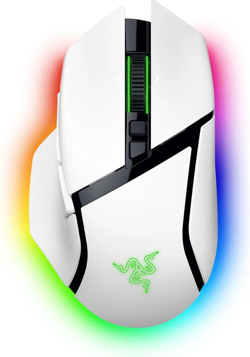 Razer ▫️ Basilisk V3 Pro - Rato sem fios personalizável para jogos com roda inclinável Hyperscroll (sensor ótico Focus Pro 30K, iluminação cromática em 13 zonas, 11 botões programáveis) Branco