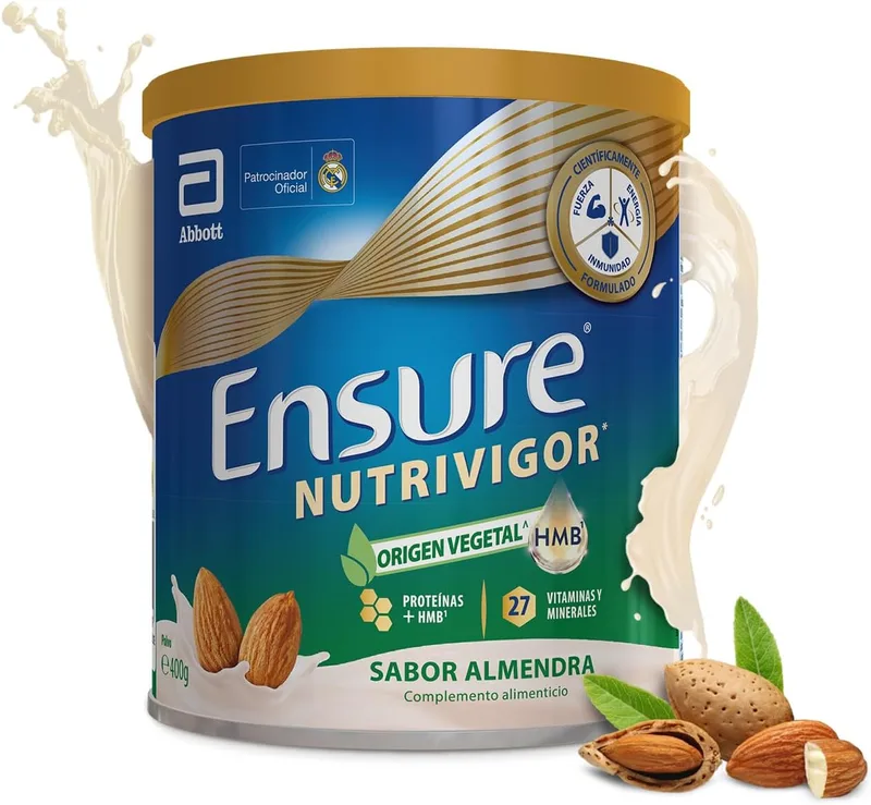 Ensure ▫️ Nutrivigor Origem Vegetal - Sabor a Amêndoa - Suplemento Alimentar para Adultos, com HMB, Proteínas, Vitaminas e Minerais, como o Cálcio - lata de 400 g