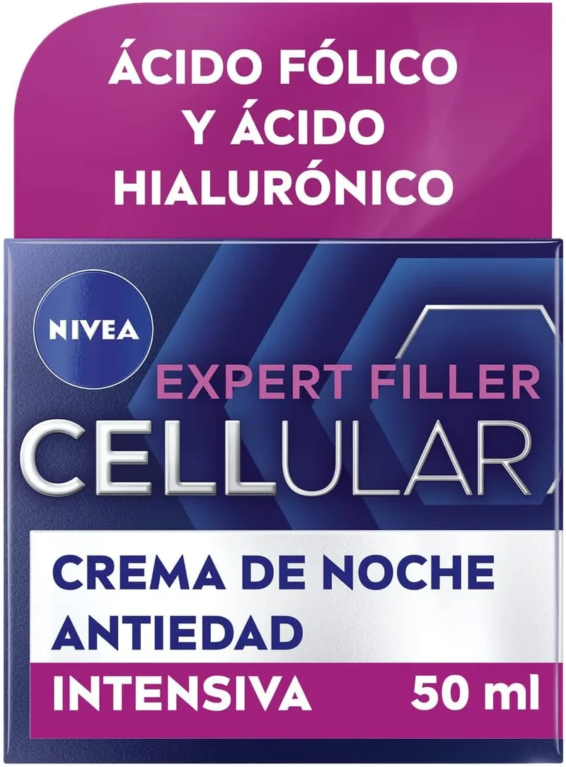 NIVEA ▫️ Cellular Expert Filler - Creme de Noite - Antirrugas - Efeito Repositor 24h - Com Ácido Hialurónico e Ácido Fólico - Creme Anti-Envelhecimento - Extra Firmeza - Todos os tipos de pele - 50 ml