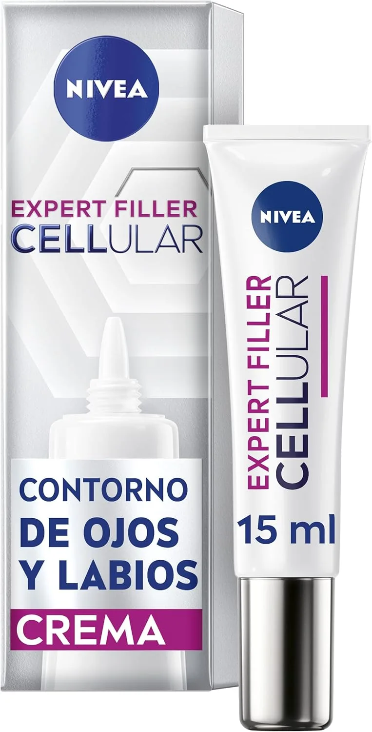 NIVEA ▫️ Cellular Expert Filler - Contorno de Olhos e Lábios - Antirrugas - Efeito Plumping 24h - Com Ácido Hialurónico e Ácido Fólico - Creme Anti-Envelhecimento - Extra Firmeza - Todos os tipos de pele - 15 ml