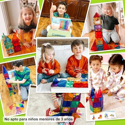 Coodoo ▫️ Blocos magnéticos de construção – Brinquedo educativo Montessori para meninos e meninas de 3 e 4 anos Blocos magnéticos para construção infantil Brinquedos para crianças de 3 anos Brinquedos para crianças de 3 anos 3
