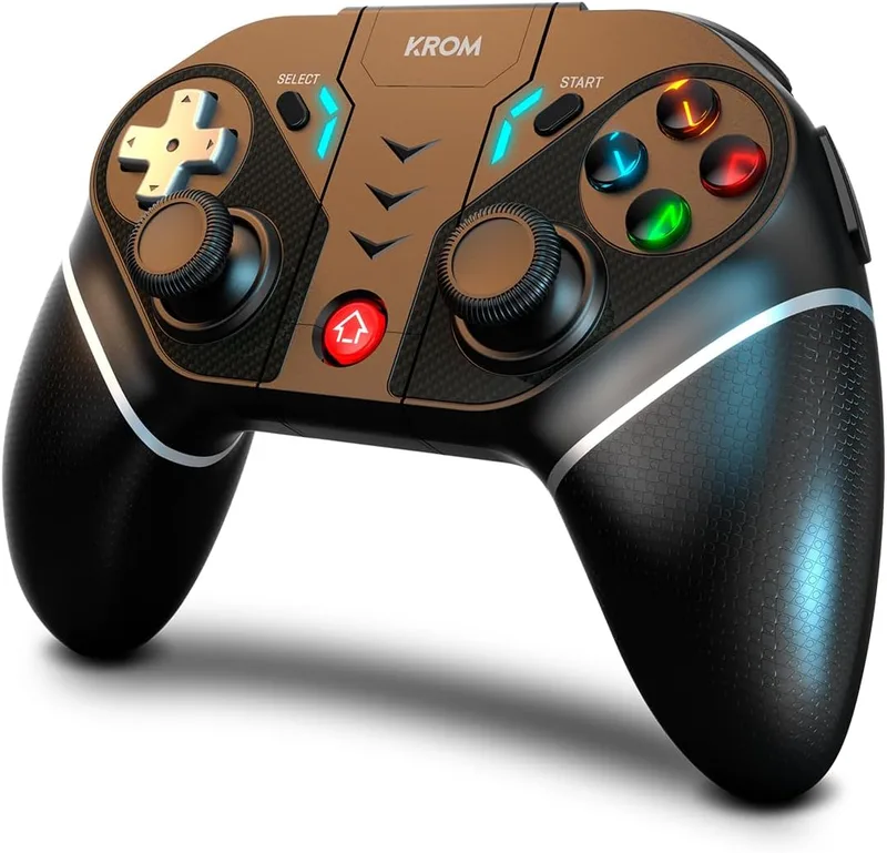 KROM ▫️ KEXAL – Gamepad sem fios Bluetooth 5.0 + 2,4 GHz com turbo, vibração dupla e suporte retrátil para smartphone – compatível com PC, Nintendo Switch, Android e iOS, Preto