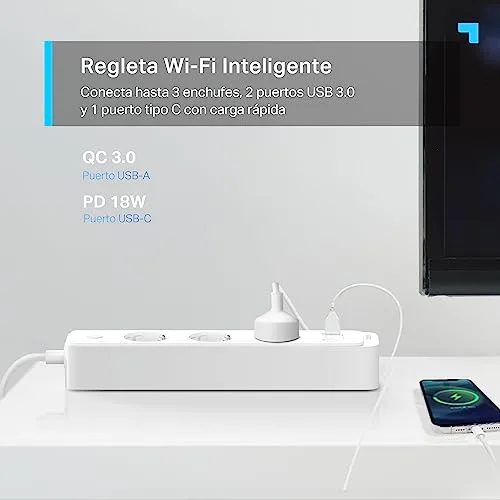 Tapo ▫️ P300 – Tomada inteligente Wi-Fi, 3 tomadas e 3 portas USB, carregamento rápido de 18 W 2