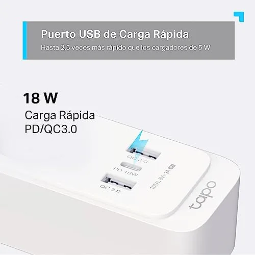 Tapo ▫️ P300 – Tomada inteligente Wi-Fi, 3 tomadas e 3 portas USB, carregamento rápido de 18 W 6