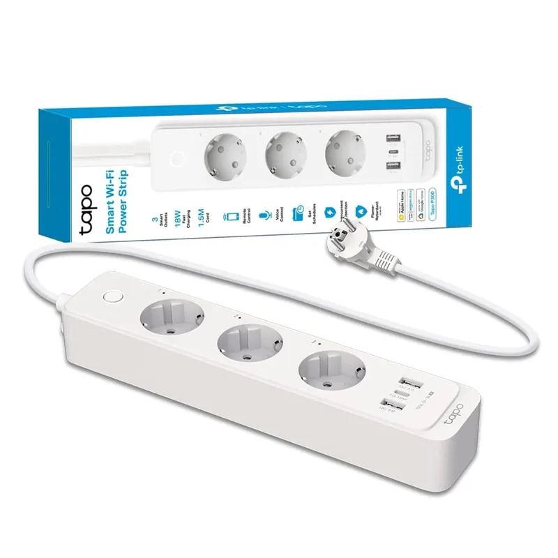 Tapo ▫️ P300 – Tomada inteligente Wi-Fi, 3 tomadas e 3 portas USB, carregamento rápido de 18 W