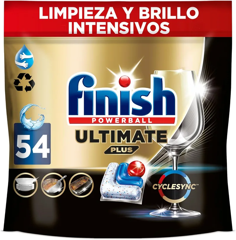 Finish ▫️ Powerball Ultimate Plus All in 1 Cápsulas para a máquina de lavar louça, 54 cápsulas, a nossa máxima limpeza e brilho de diamante, aroma normal,
