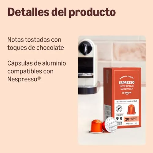 by Amazon ▫️ da Amazon - Cápsulas de café expresso, torra clara, compatíveis com Nespresso, 100 unidades, 5 embalagens de 20, Certificado pela Rainforest Alliance 2