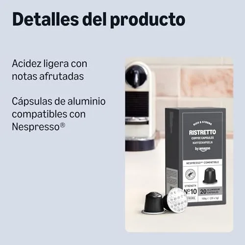 by Amazon ▫️ da Amazon - Cápsulas de café Ristretto, torra média, compatíveis com Nespresso, 100 unidades, 5 embalagens de 20, com certificação Rainforest Alliance 2