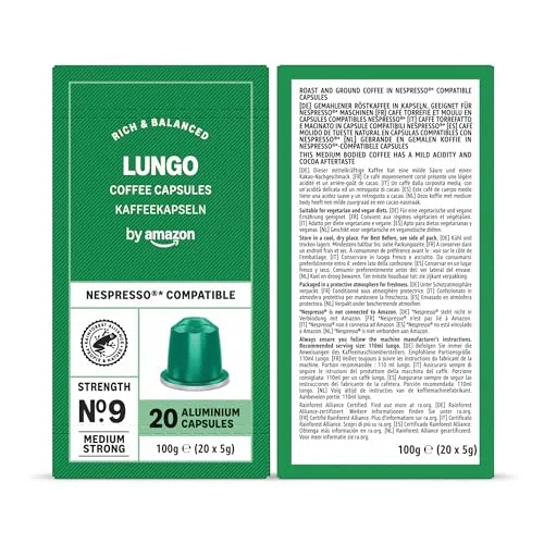 by Amazon ▫️ da Amazon - Cápsulas de café - Pacote variado compatível com Nespresso, 100 unidades, 5 pacotes de 20, com certificação da Rainforest Alliance 5