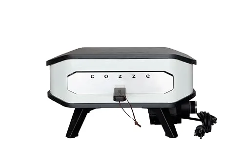 cozze ▫️ ® Forno elétrico para pizza de 13" com tampa frontal | 2200 W | Controlo digital da temperatura | Pedra para pizza 34 x 34 cm | Exterior IPX4 | Branco e preto 2