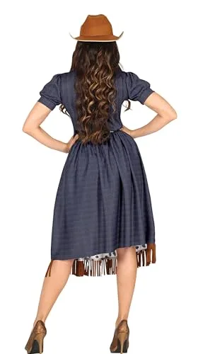 FIESTAS GUIRCA ▫️ fato de cowgirl para mulher adulta, castanho e azul, carnaval 2