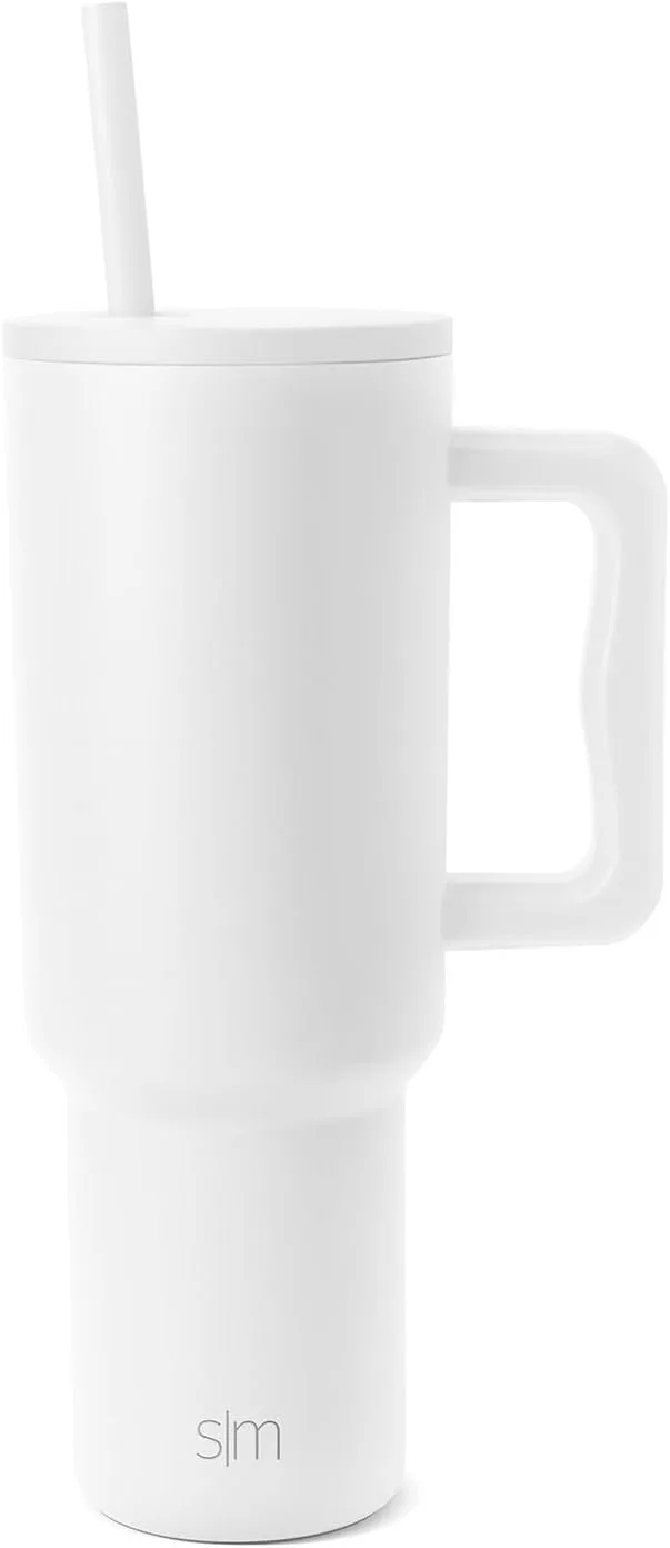 Simple Modern ▫️ Copo térmico com palhinha e pega | Copo térmico para café para levar | Garrafa de água em aço inoxidável com isolamento térmico para café gelado | Trek | 1180 ml | Winter White