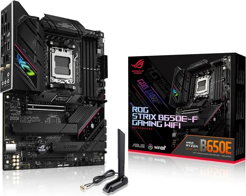 ASUS ▫️ ROG Strix B650E-F Gaming WiFi, placa-mãe AMD Ryzen AM5 ATX (VRM de 12 + 2 fases, DDR5, 3 ranhuras M.2, PCIe 5.0, Wi-Fi 6E, LAN 2,5G, USB 3.2 Gen 2x2 Tipo C, Aura Sync RGB)