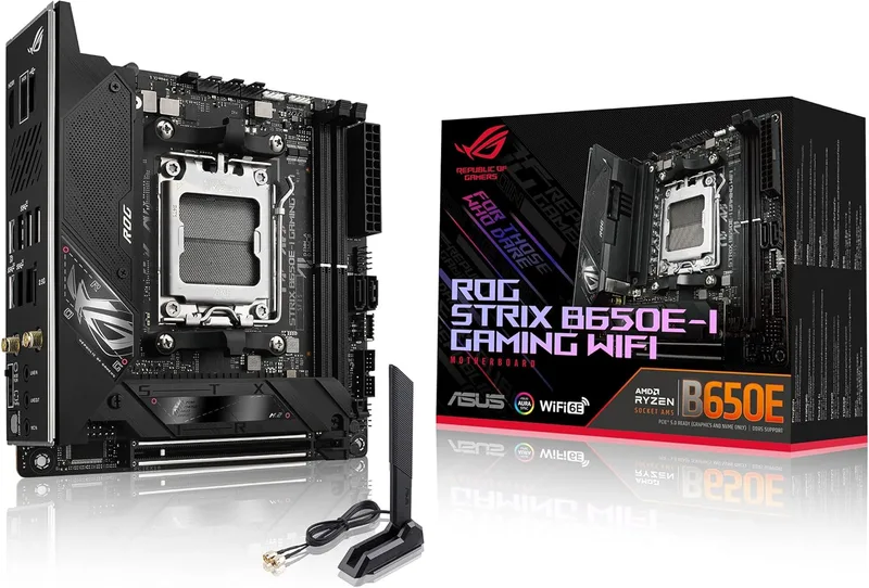 ASUS ▫️ ROG Strix B650E-I Gaming WiFi - Placa-mãe AMD Ryzen AM5 Mini-ITX (VRM de 10+2 fases, DDR5, ranhuras duplas M.2, PCIe 5.0, LAN 2.5G, WiFi 6E, USB 3.2 Gen 2x2 Type-C, Aura Sync RGB)