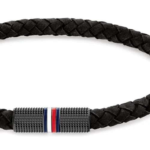 Tommy Hilfiger ▫️ Jewelry - Pulseira de couro trançado para homem, cor preta - 2790459 2