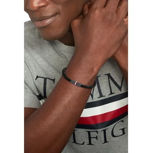 Tommy Hilfiger ▫️ Jewelry - Pulseira de couro trançado para homem, cor preta - 2790459 3