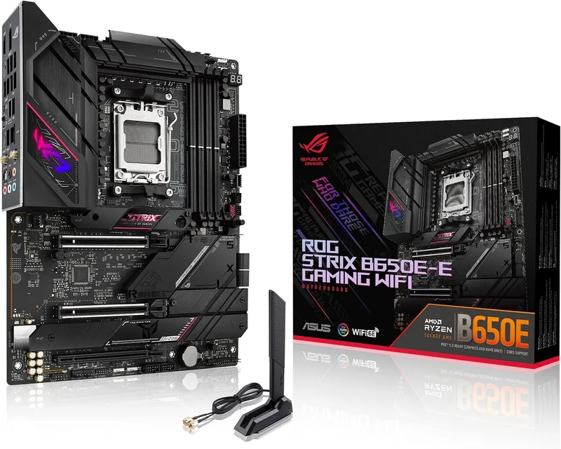 ASUS ▫️ ROG Strix B650E-E Gaming WiFi AM5 (LGA1718) Ryzen 7000 - Placa-mãe para jogos (16+2 fases de alimentação, DDR5, 4 ranhuras M.2, PCIe® 5.0, Wi-Fi 6E, LAN 2,5G, porta de E/S traseira USB 3.2 Gen 2x2)