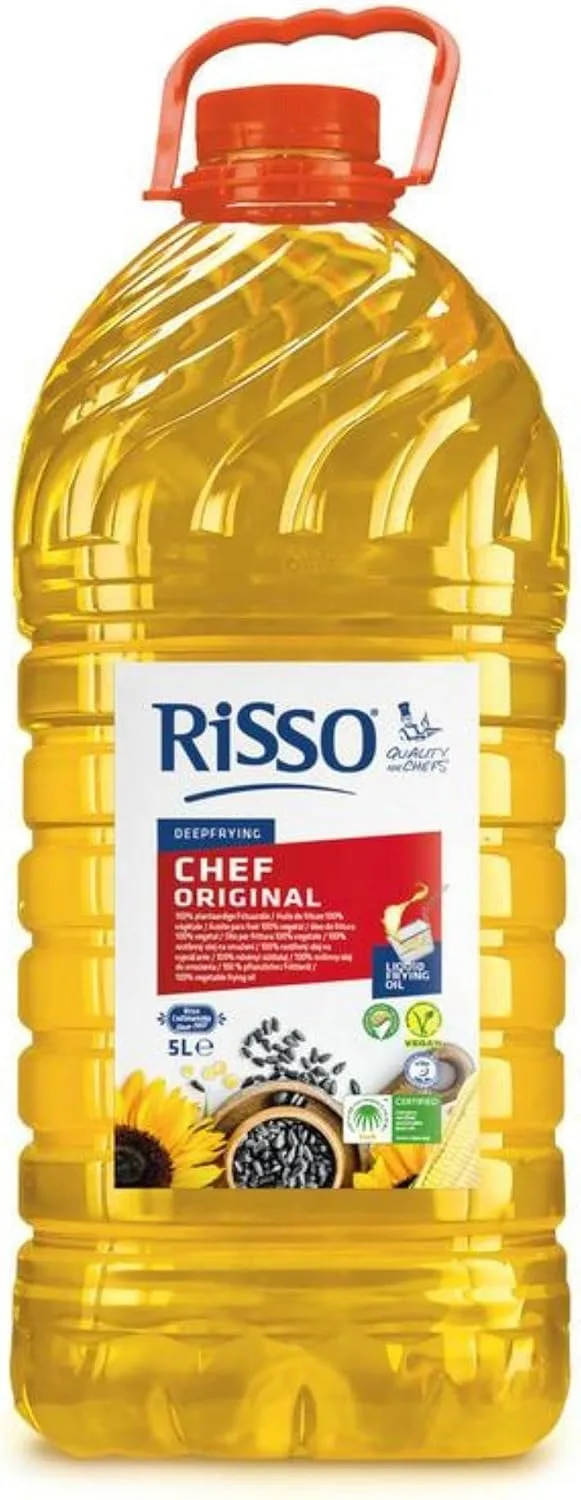 risso ▫️ Óleo de cozinha Chef Original - Resistente ao calor e deixa menos odores - Garrafa de 5 L - Perfeito para frituras - Óleo 100% vegetal e vegan - Antiespumante