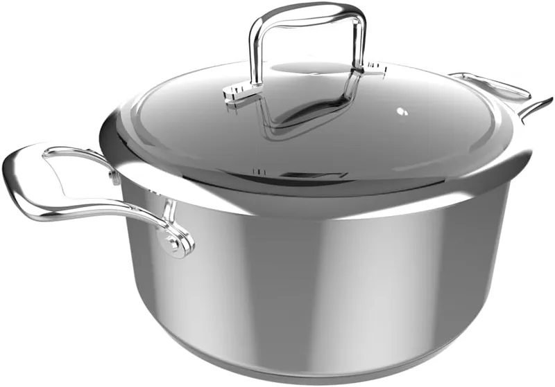 Cecotec ▫️ Panela Polka Classy 24 Pot Steel. Diâmetro 24 cm, capacidade 4 L, aço inoxidável 18/10, revestimento antiaderente, pegas rebitadas, tampa de vidro, adequada para todos os tipos de fogões